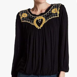 FREE PEOPLE: Begonia Black Embroidered Top -Size Medium